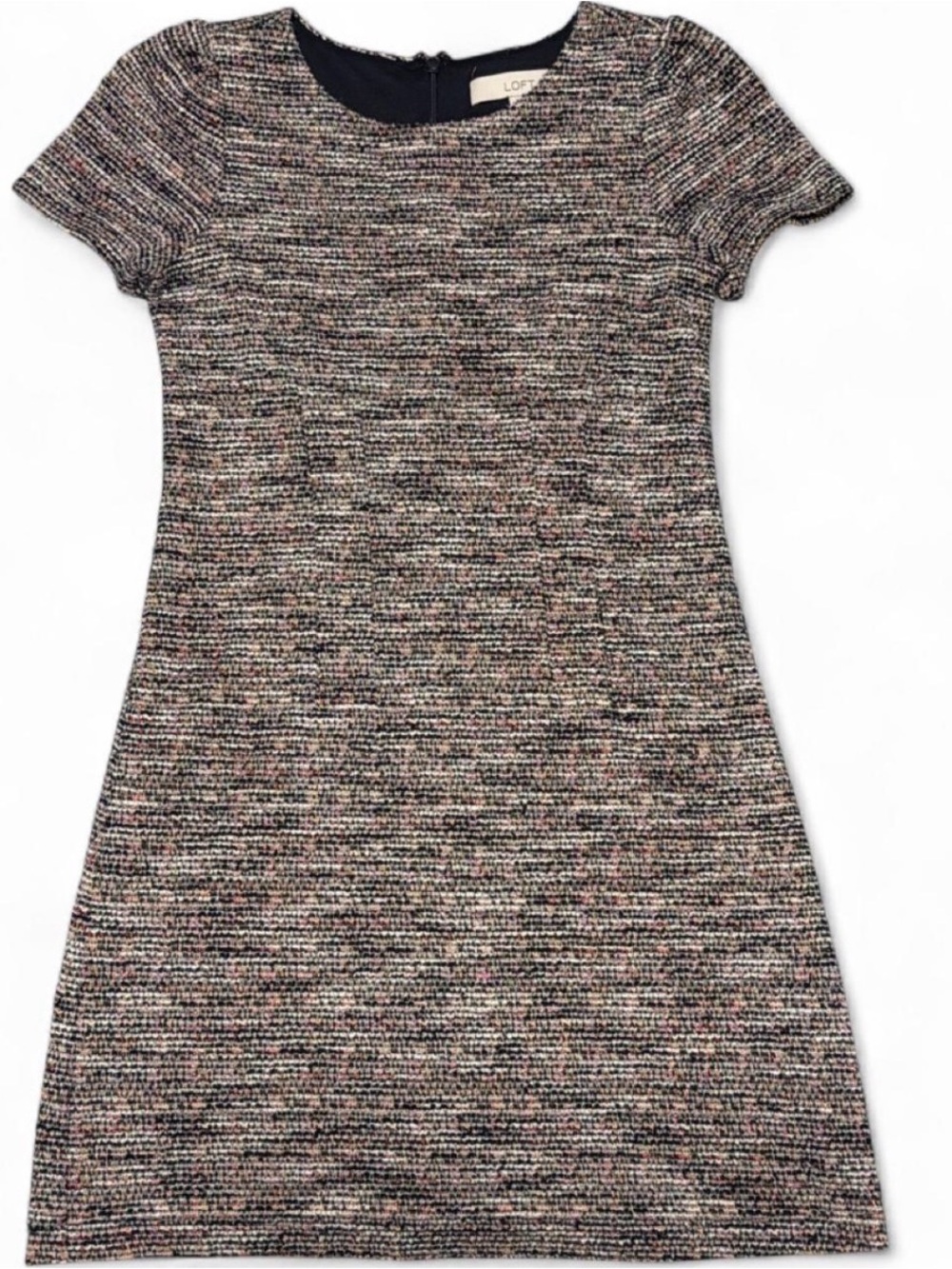 LOFT Multicolor Tweed Midi Dress - Black, Cream, Pink Speckle